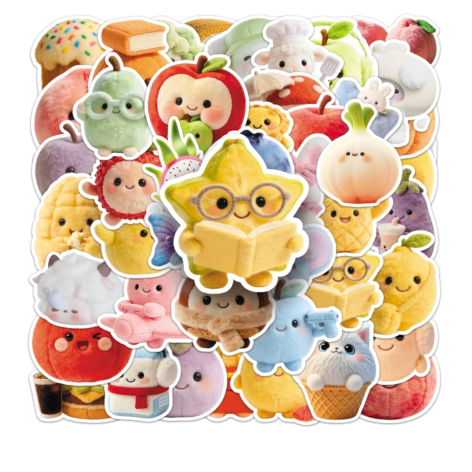 51 Pcs Cartoon Plush Doll 3D Effect Stickers, No Repeat Waterproof for Cup Phone Laptop Helmet Skate Guitar Stationery Box Decal