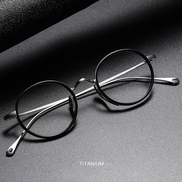 Japanese retro lightweight small round glasses frame Titanium and acetate combination, KameManNen with the same design KMN7307