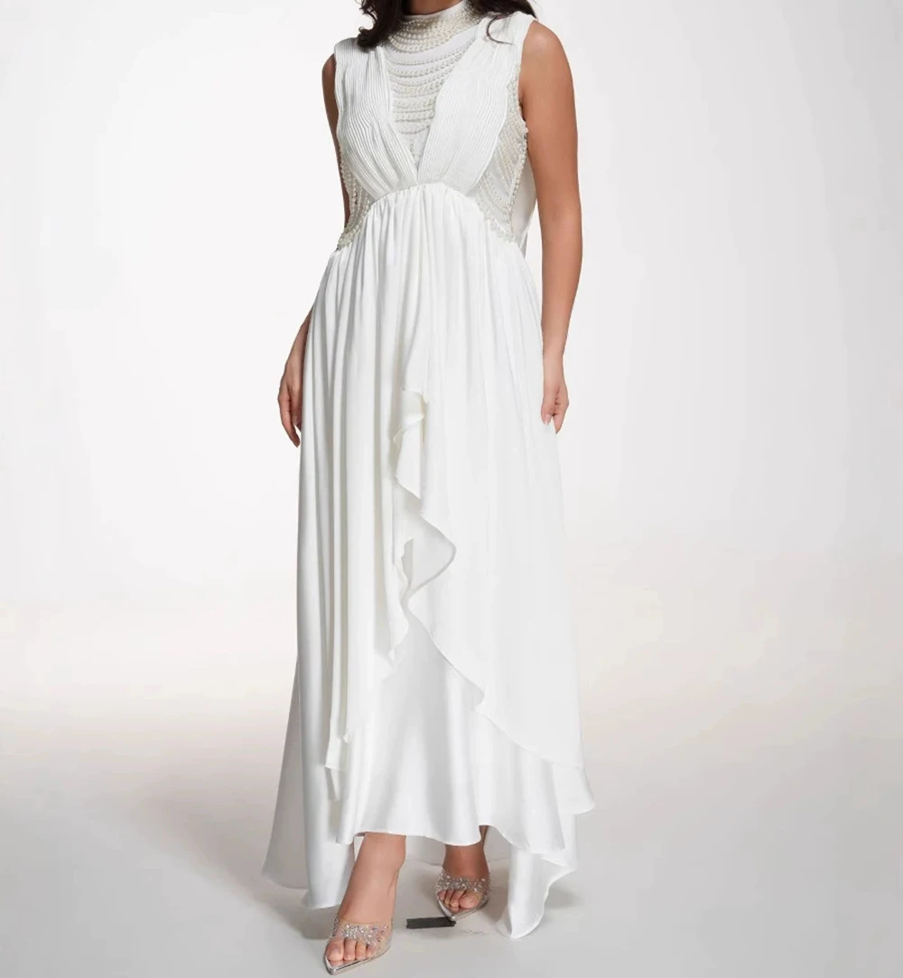 

Sleeveless dress with beaded high waist irregular long skirt for banquet, evening party and birthday party-GZXX492