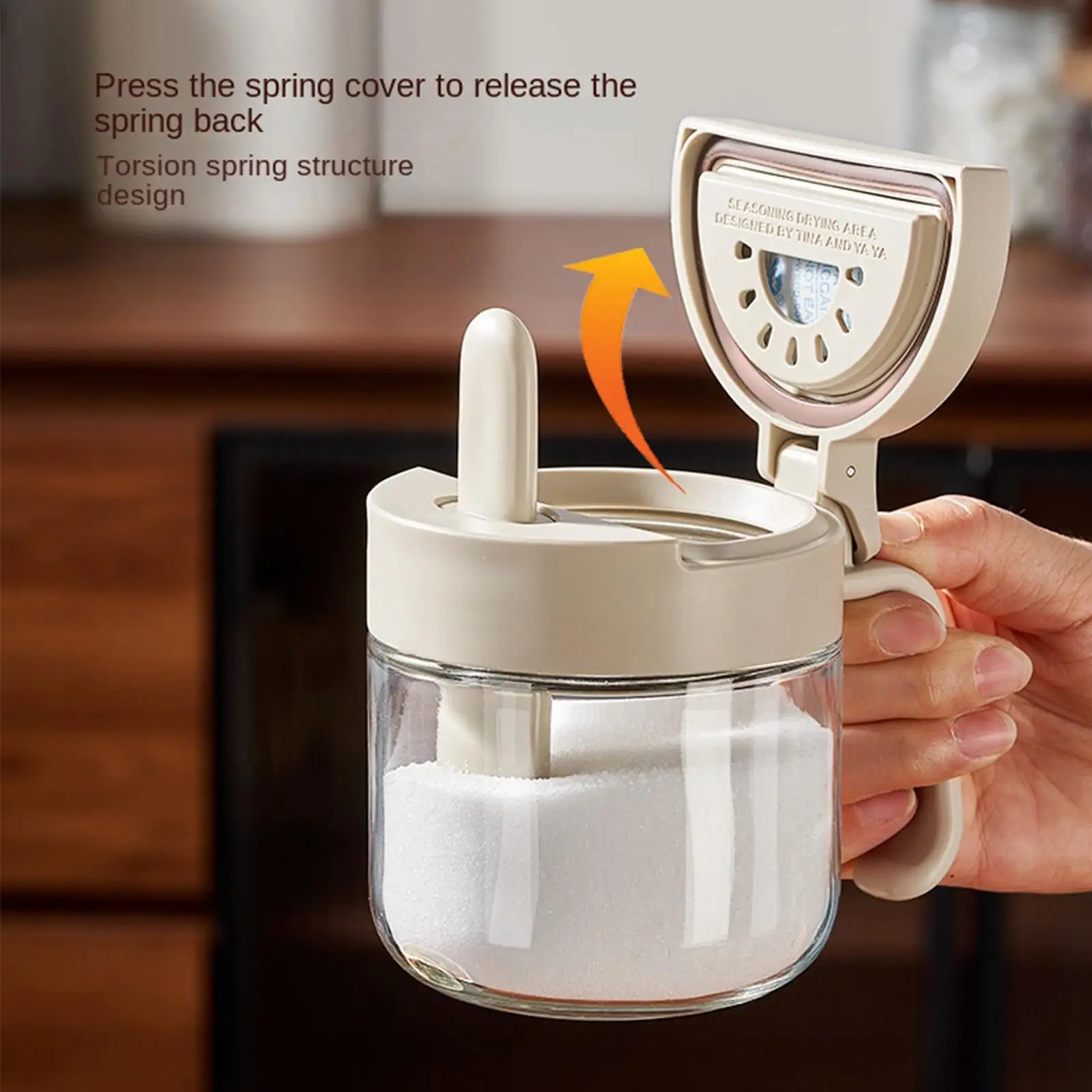 Seasoning Jar Leak-Proof Salt Storage with Spoon Kitchen Seasoning Jar with Lid for Kitchen Countertop Pantry Cabinet Home