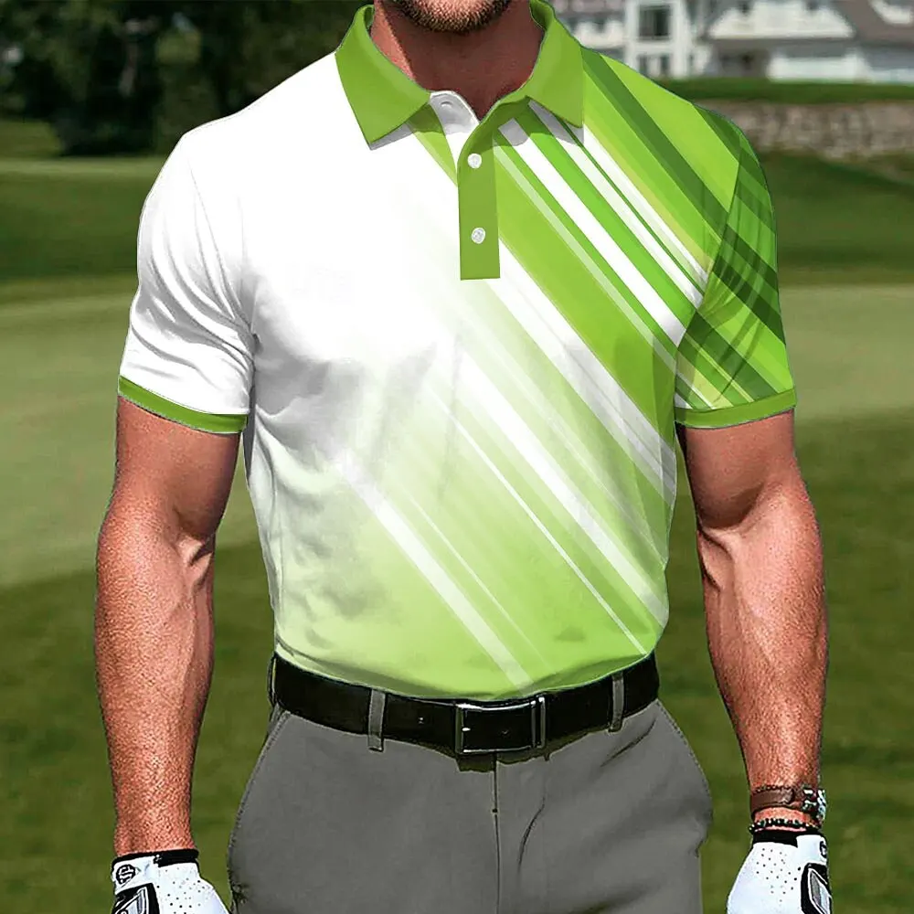 Men's Geometric 3D Print Golf Polo Shirts Short Sleeve Collared Button Casual Athleisure Wear for Summer Blue Lake Blue Red