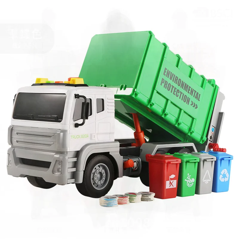 لعبة شاحنة صرفية كبيرة للقمامة للأولاد - نموذج هندسي شاحنة تنظيف فرز مقاومة للسقوط مع صوت وضوء #3