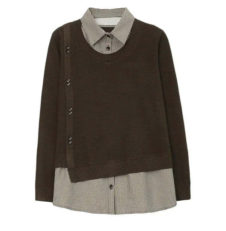 루즈핏 여성 셔츠 스트라이프 니트 탑 한국 스타일 봄 가을 겨울 신상품