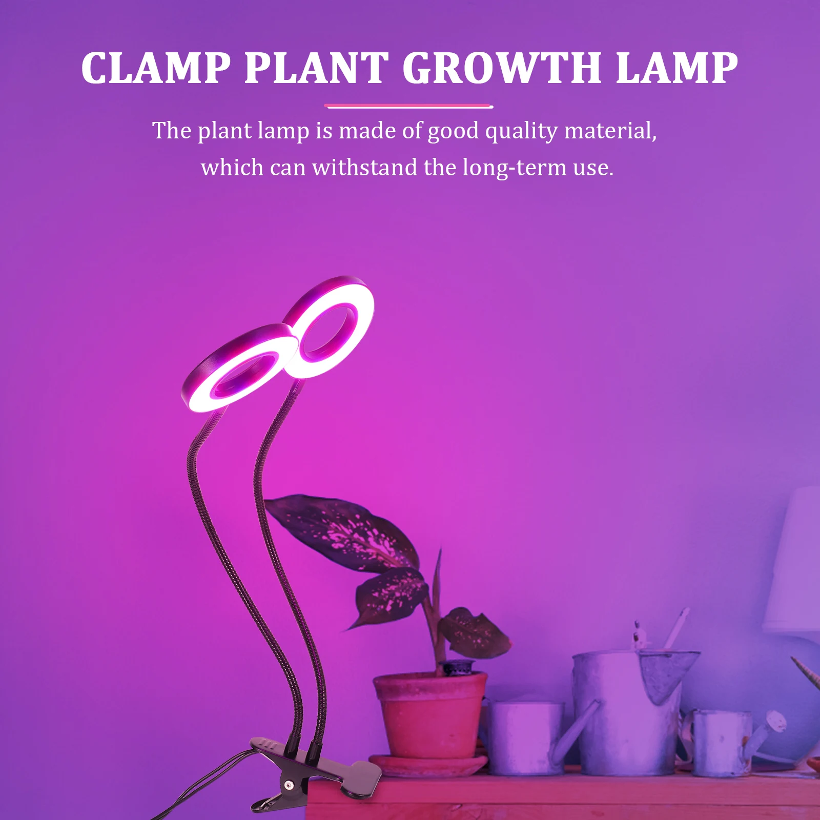 Lampada per la crescita delle piante a doppia testa Design con morsetto Altezza regolabile Uso interno Alluminio ABS Durevole Luce per piante a doppia testa Pratica