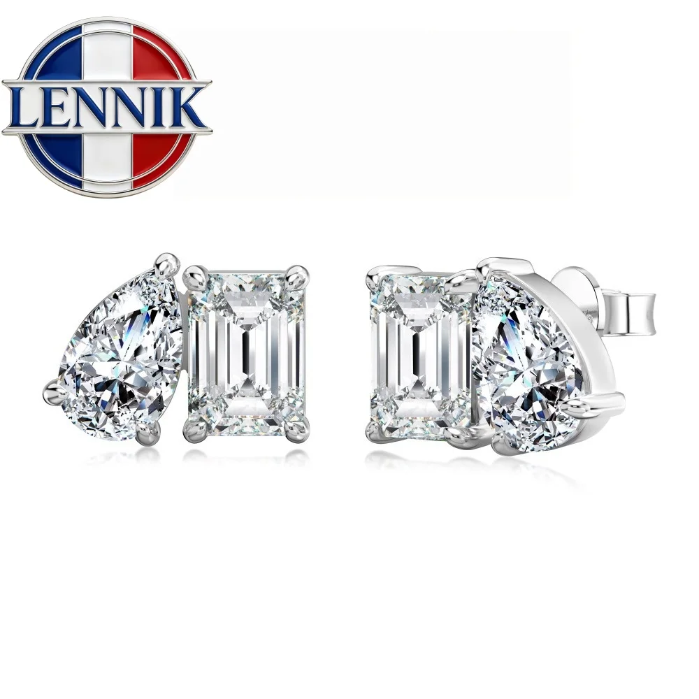4cttw Radiant Emerald & Pear Cut Moissanite Stud Earrings Diamond Ear Studs for Women Wedding S925 Silver Jewelry with Certifica
