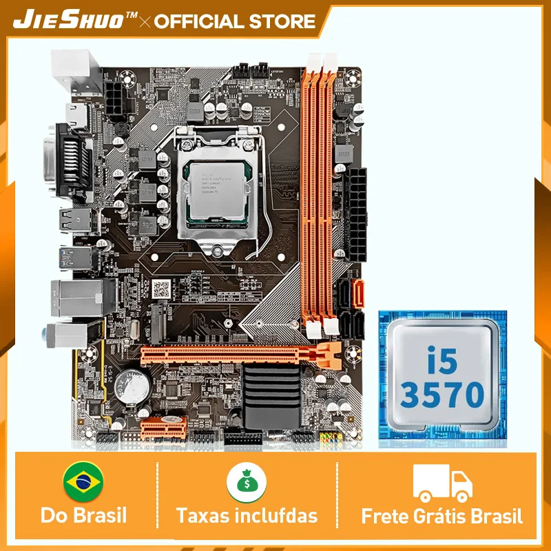 Placa base JIESHUO B75 Micro-ATX LGA1155 + Procesador Intel Core i5-3570, 2xDDR3 DIMM, VGA/DVI/HDMI, M.2, Gigabit Ethernet