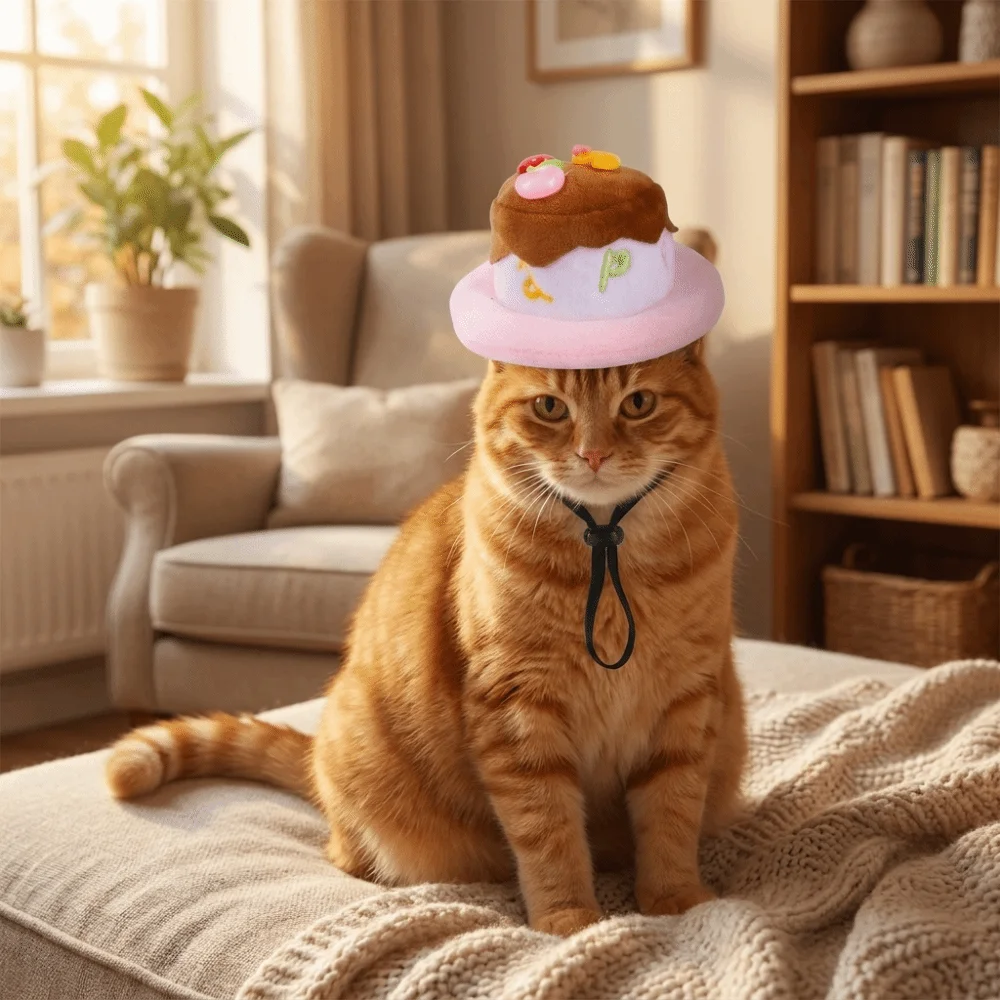 Cute Adjustable Simulated Cake Dog Hat Soft Breathable Dog Party Hat Colorful Birthday Cake Hat Dress Up