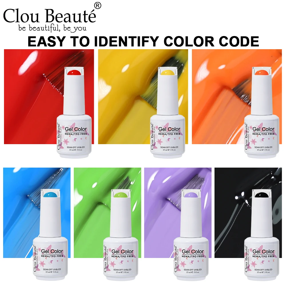 Vernis à ongles gel UV Clou Beaute, tons chauds neutres bleus, verts et violets, vernis gel semi-permanent LED pour nail art