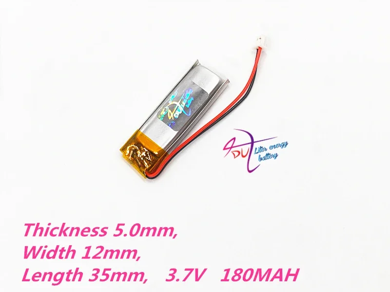 JST 1.25mm 2 pin 3.7V 180mAh battery 501235 Lithium Polymer LiPo Rechargeable For Mp3 bluetooth GPS PSP mobile electronic part