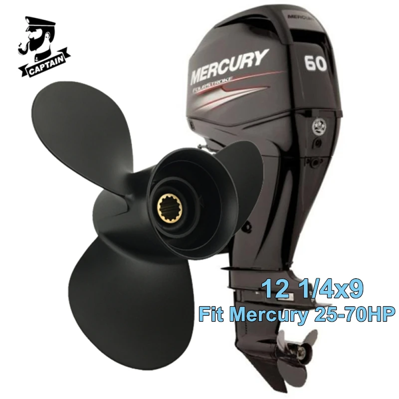 Captain Marine Outboard Propeller 12 1/4x9 Fit Mercury Engines 25 30 40 45 48 50 55 60 70 HP Aluminum Mercury Propeller 3 Blades