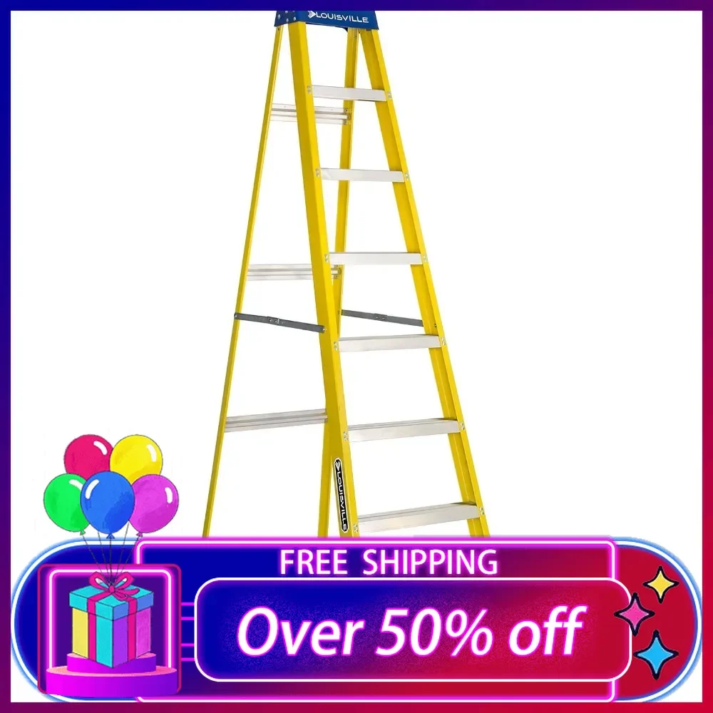 Folding Ladder FS2008 8-Foot Step Ladder, 8 feet, Yellow, Fiberglass Ladder for Home,Office,Outdoor,Indoor, Heavy Duty Ladders