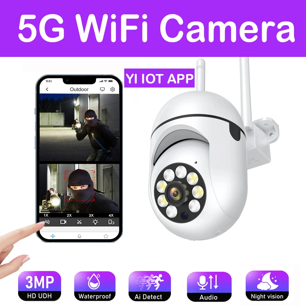 야외 와이파이 IP 카메라 5G 감시 비디오, AI 인간 감지, 4X 디지털 줌 CCTV 보안 무선 모니터, 야간 투시경, 3MP