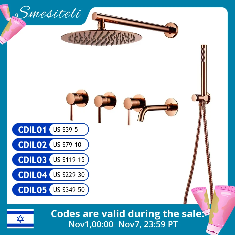 

Shower System Bathtub Faucet Set Bath Mixer Tap Bathroom Rainfall Headshower Hot And Cold Kit With Brass Handshower Smesiteli