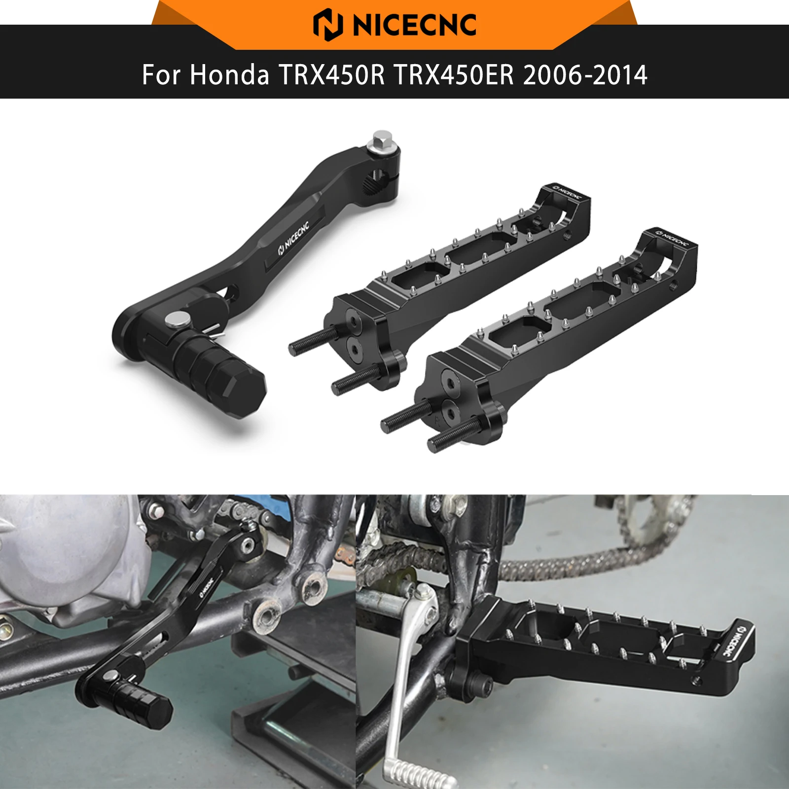 NICECNC pour Honda TRX450R/TRX450ER 2006-2014 Levier de vitesses pliable, repose-pieds gauche et droit en alliage d'aluminium