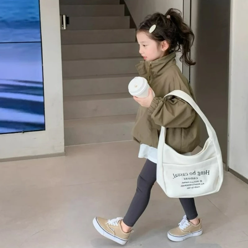 Girls' Coat Letter High Neck Windproof Jacket Top 2025 Spring and Autumn New Style Girl's Standing Collar Top view 5