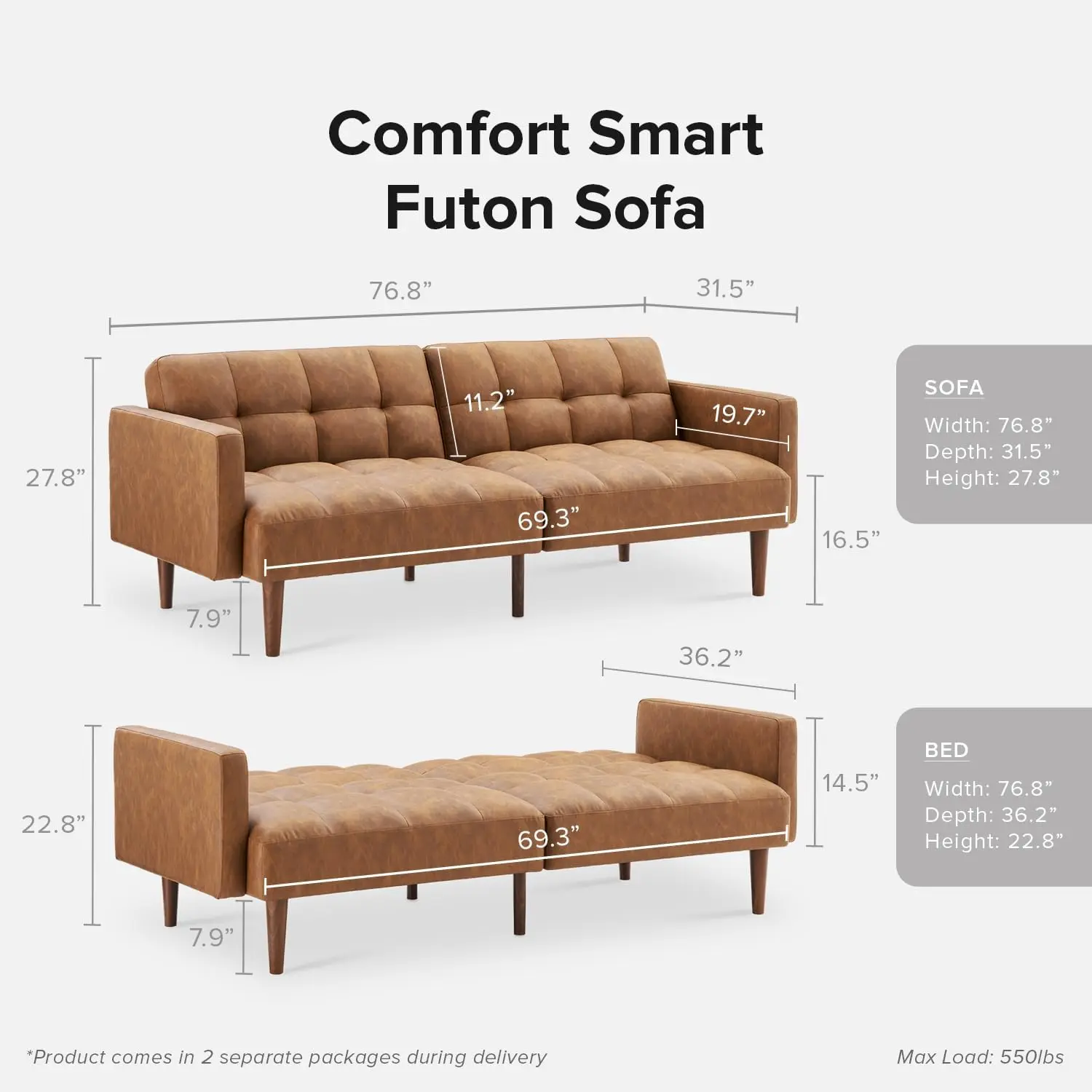 mopio Aaron Couch, Small Sofa, Futon, Sofa Bed, Sleeper Sofa, Loveseat, Mid Century Modern Futon Couch, Sofa Cama, Couches for L