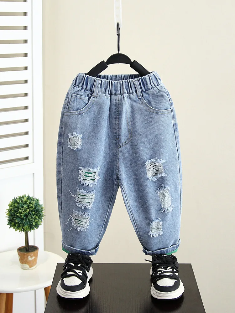 Casual Boys Jeans Children Denim Ripped Jeans Kids Trousers Toddler Girl Fall Clothes Baby Harem Pants Baggy Jeans 2-8 Years