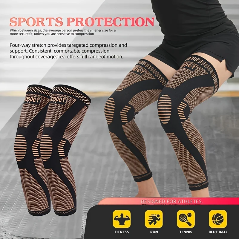 

2 шт. медные длинные вязаные компрессионные наколенники - компрессионные рукава на все ноги для мужчин и женщин - поддержка упражнений