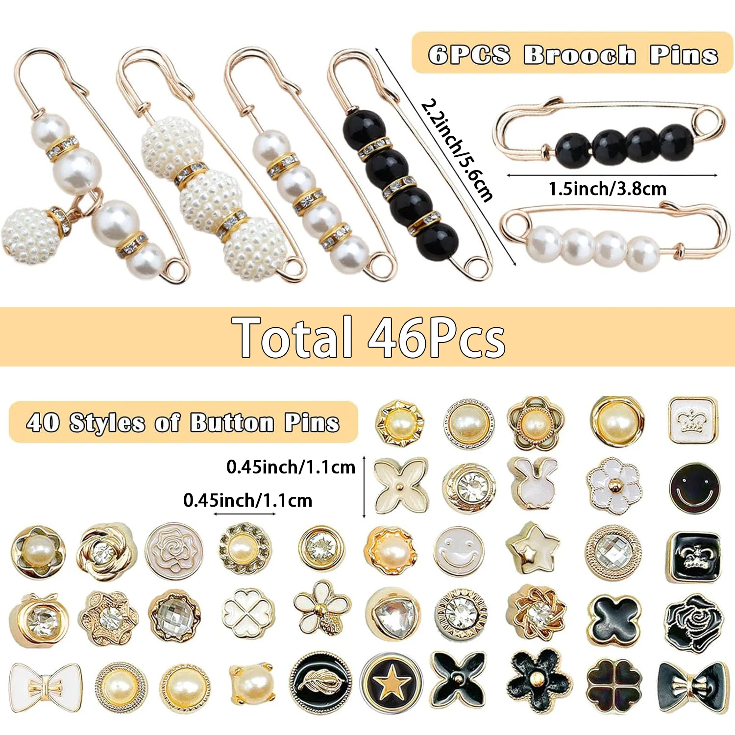 46Pcs Charms for Shoe Socks Pearl Brooch Pins Shoe Charms for Sneakers Shoelace Junk Socks Charms Kit for Shoes DIY Decorations