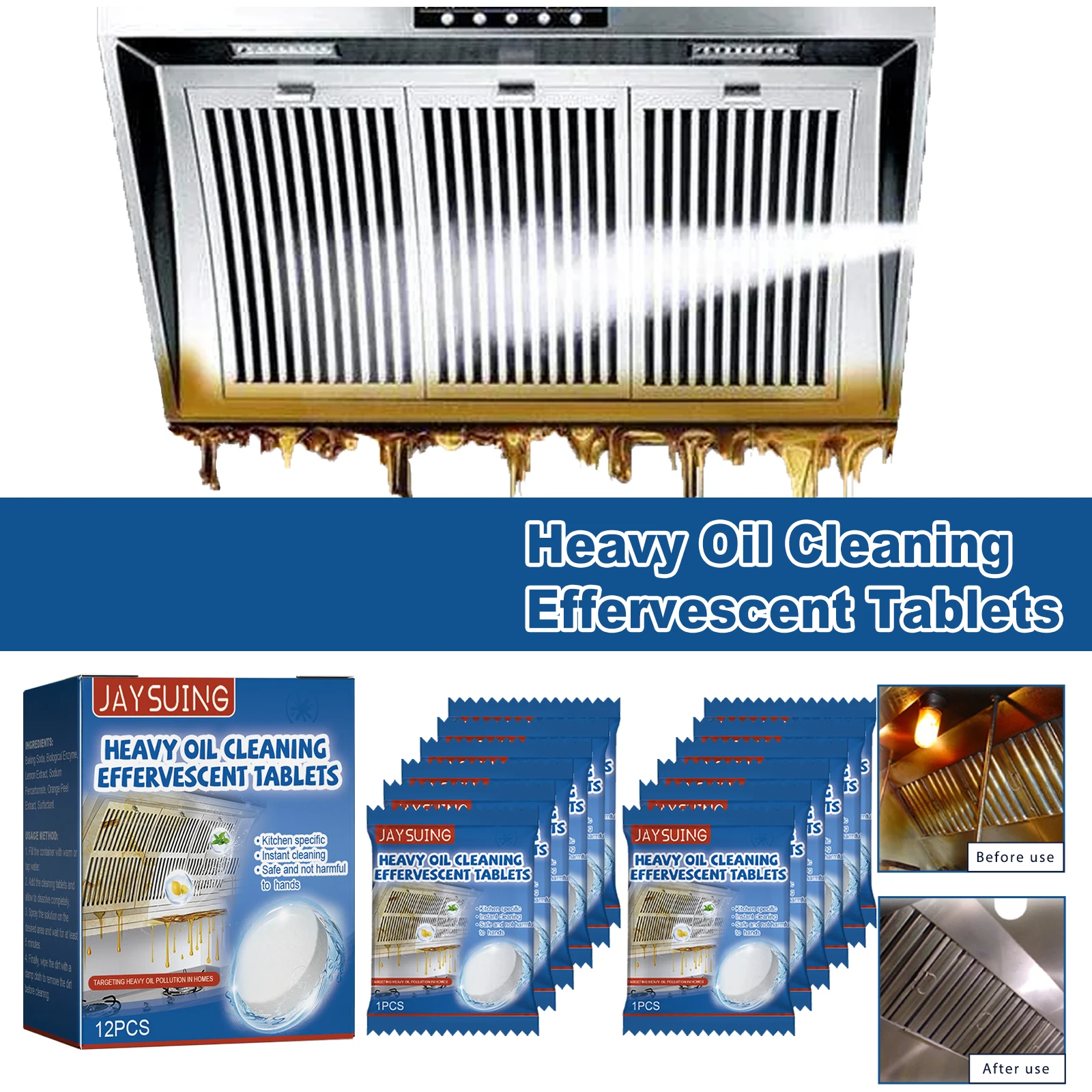 Foaming tablets Kitchen heavy grease cleaner grease cleaning tablets heavy grease dirt cleaning foaming tablets hood stove top