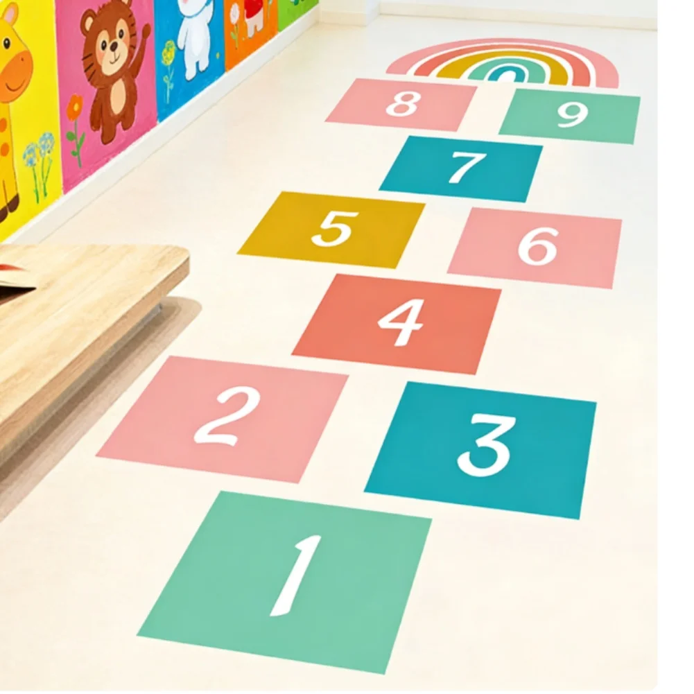 Bunte Quadratische Zahlen-Wandaufkleber für Kindergarten Wohnzimmer-Deko Kinderzimmer Zahlen-Sprungspiel Bodenaufkleber