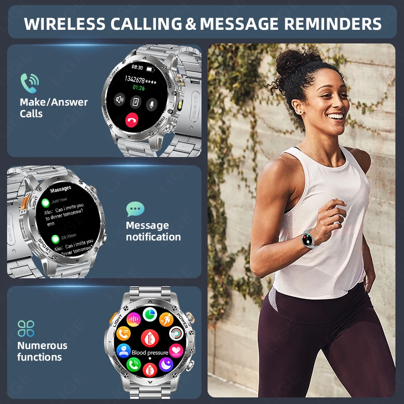 LIGE New Military 1000mAh Battery Smart Watch Men IP68 Waterproof LED Flashlight Heart Rate Monitoring Sports Tracker Smartwatch