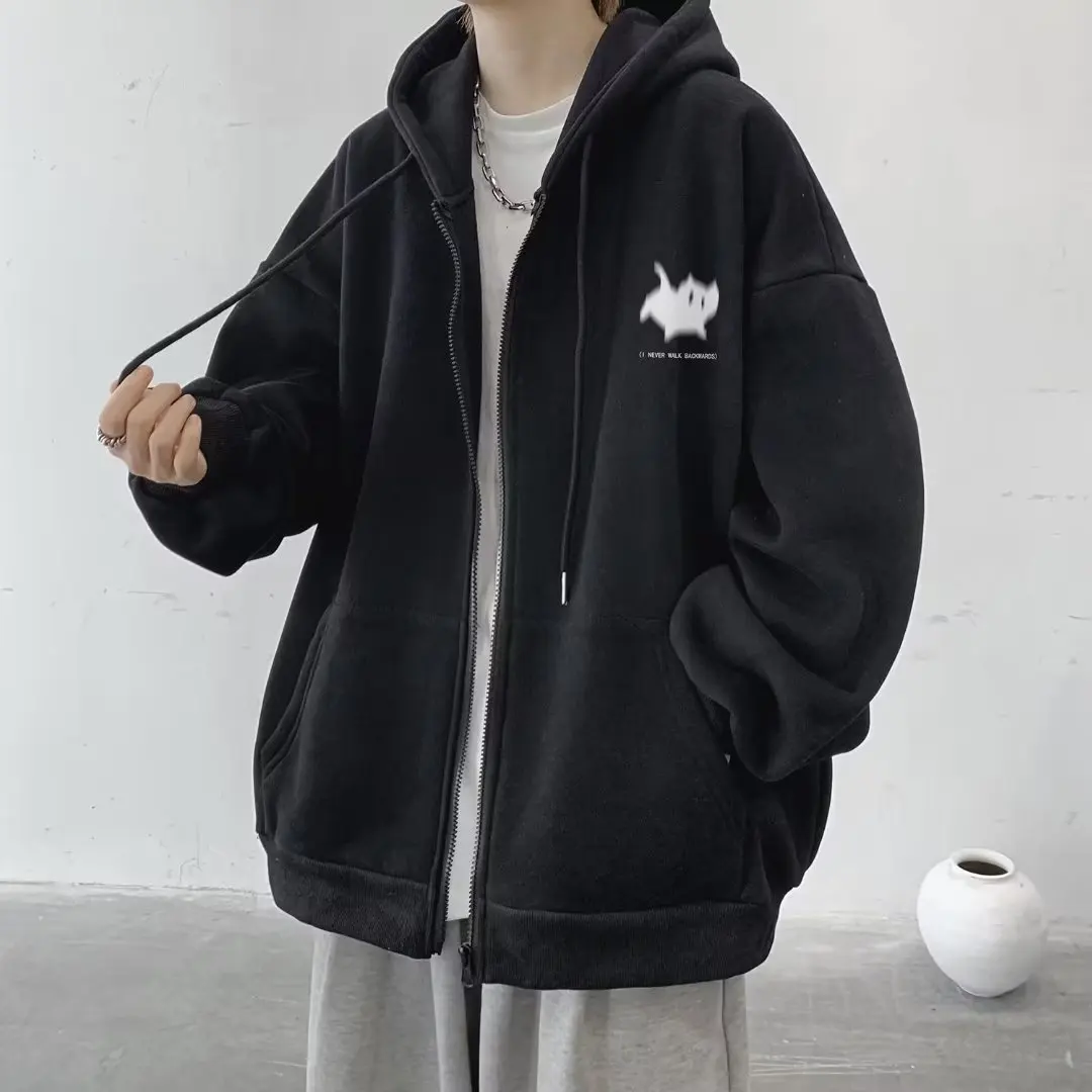 

Loose Fit Men's Zipper Hoodie Cardigan Pure Color Faion Outerwear Autumn Wear Comfortable Polyester Blend Long Sve Jaet