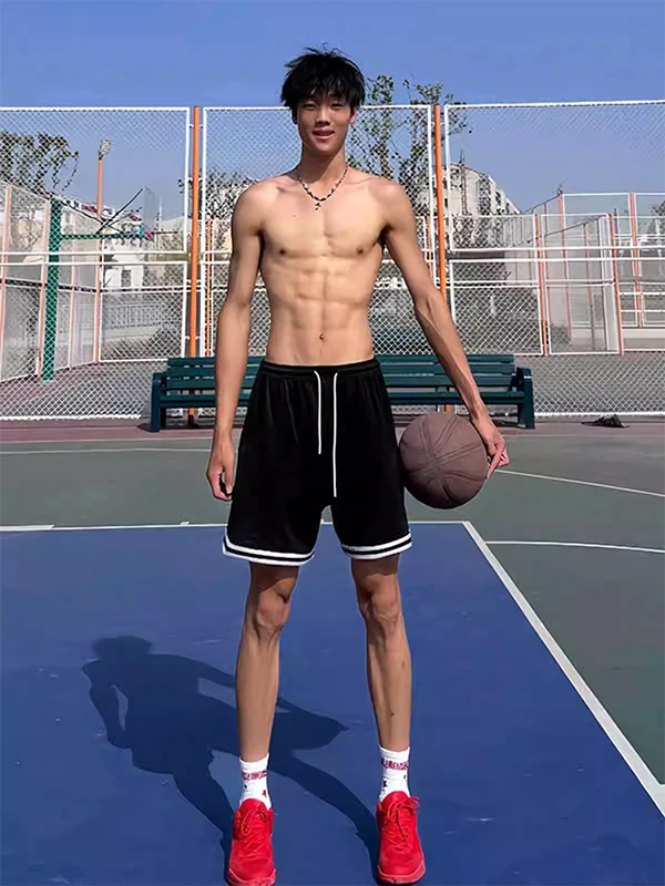 

Bla Stripe Sports orts Men's Summer American Ice Silk Qui Dry Baskeall Five-Point Cleanfit Fitn Pants Casual orts