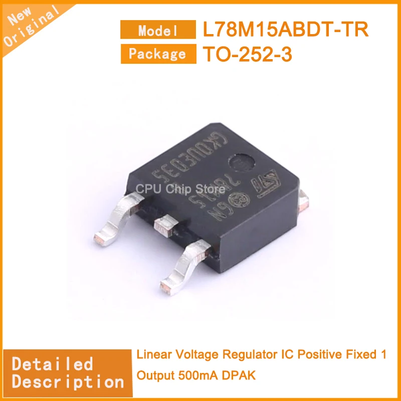 50Pcs/Lo New Original  L78M15ABDT-TR  L78M15  Linear Voltage Regulator IC Positive Fixed 1 Output 500mA DPAK