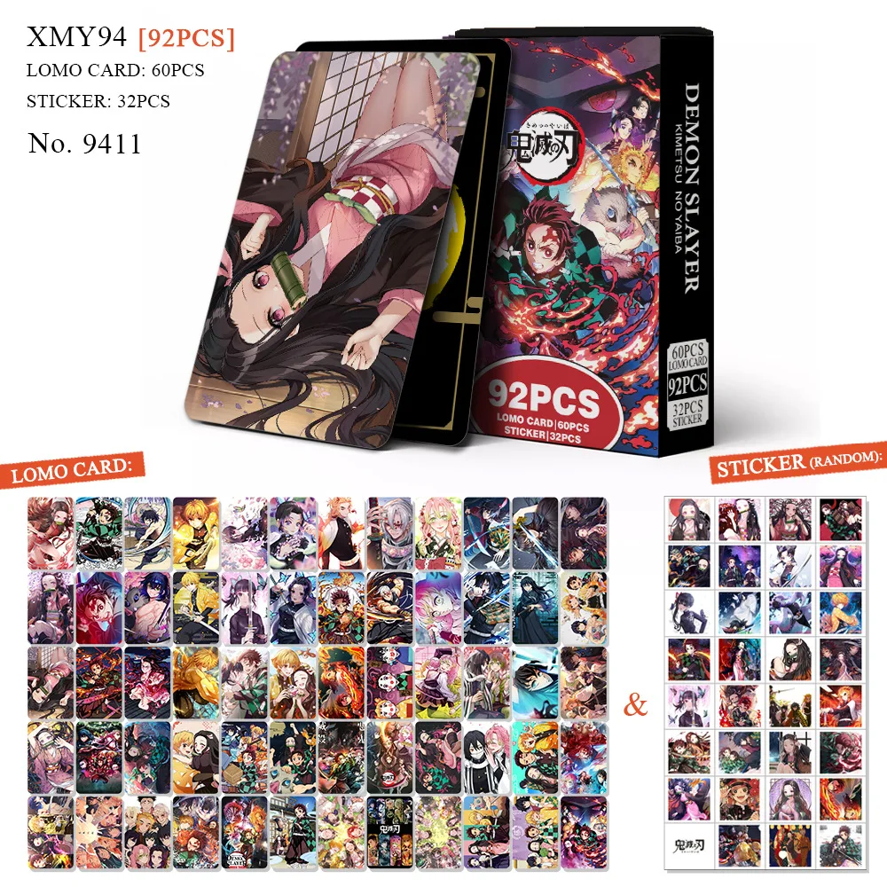 92Pcs/Set Demon Slayer Series High Quality Lomo Cards Tanjirou Nezuko Zenitsu Inosuke HD Printd Photocards And Stickers Gifts