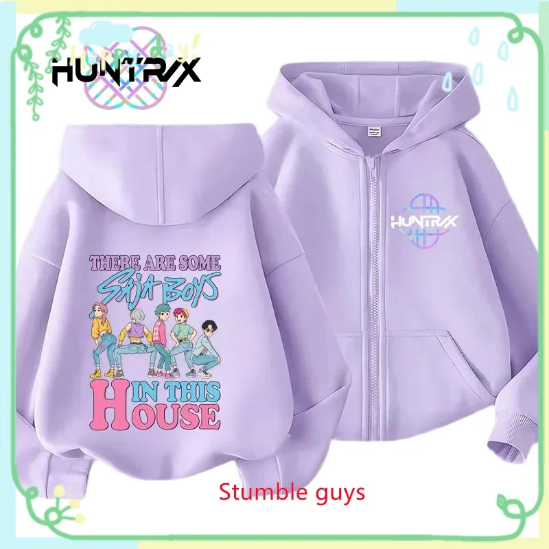 

Kids Purple Kpop Demon Hunters Zip Hoodie Spring Autumn Lightweight Boys Girls Clothes Outing