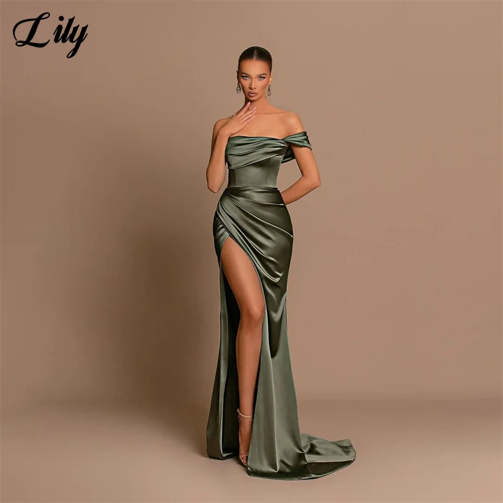 Lily Sexy Strapless Mermaid Evening Dresses Satin One Shoulder Dresses Long Wrap Slit Corset Prom Dress فساتين مناسبة رسمية