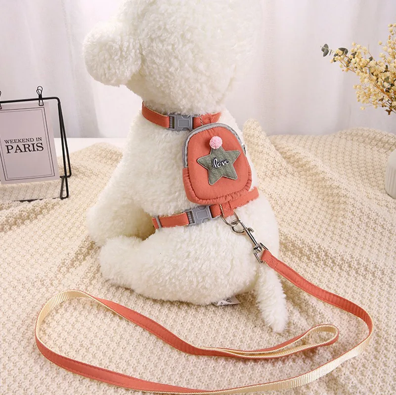 

The Cat and Dog Traction Rope Can Prevent The Dog From Breaking Off The Pet Backpack Chest Strap Can Be Adjusted Dog Cat Collar