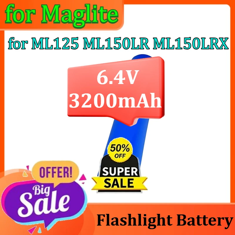 

Сменная батарея для фонаря 6.4V 3200mAh 20.48Wh для Maglite ML125 ML150LR ML150LRX