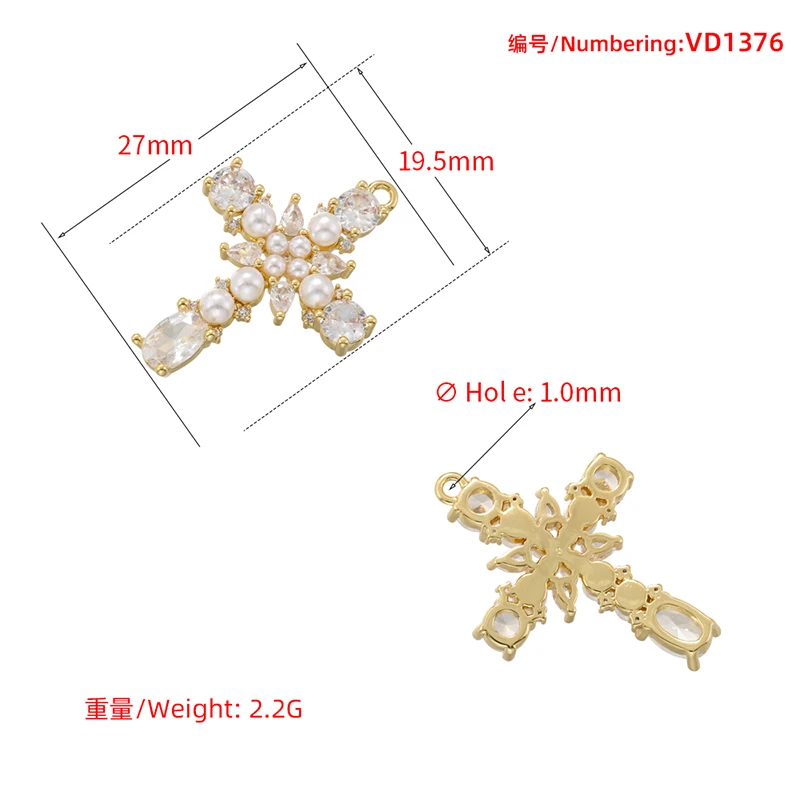 ZHUKOU Cross pendants Cubic zirconia cross charms for women handmade necklaces Jewelry materials Jewelry accessories VD1277