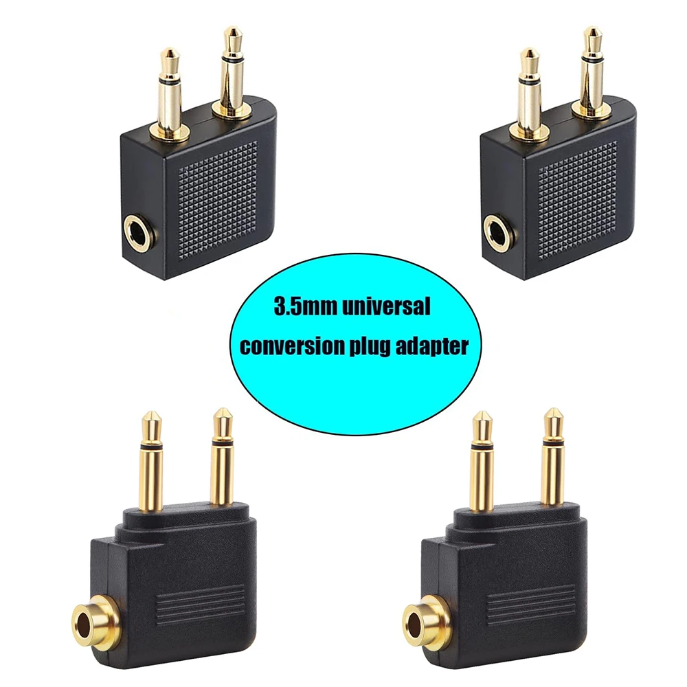 

2PCS Airplane Audio Jack Adapter Dual Mono to Stereo TRS 3.5mm Gold Plated Connector for Headphones Airlines Travel Easy Carry