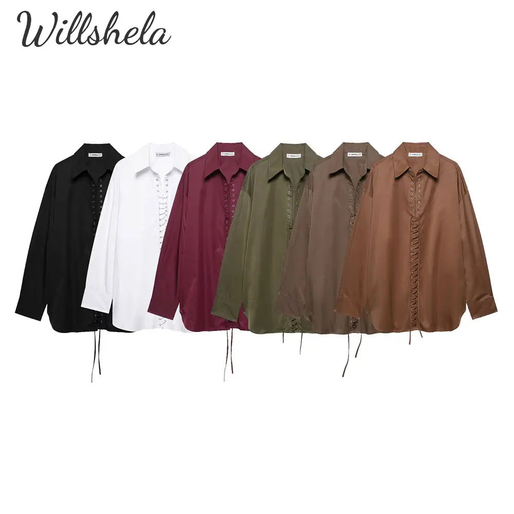 

Willshela Women Fashion Solid Wrap Shirt Lapel Collar Long Sleeves Female Chic Lady Casual Mujer Tops Blouse