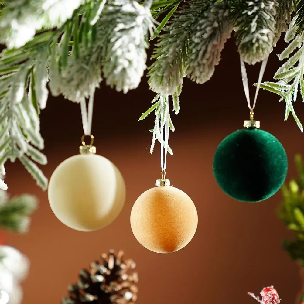 1 Set Christmas Ball Ornaments 6cm Velvet Christmas Balls Xmas Tree Hanging Decorations For Home Decor Xmas Party