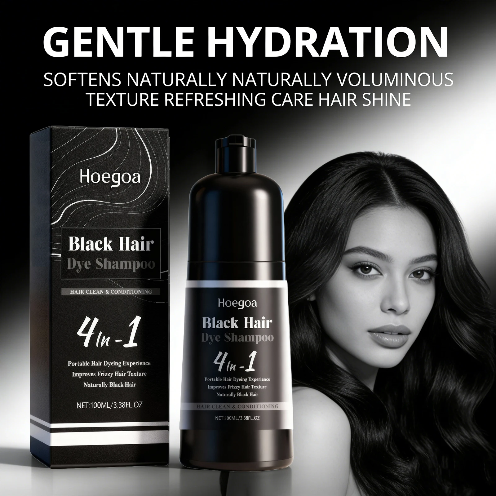 

Black Hair Dye Shampoo 4 in 1 Gray Coverage Anti-Frizz Gentle Hair Cleaning Instant Coloring Shiny Hair Nourishing Hair Care