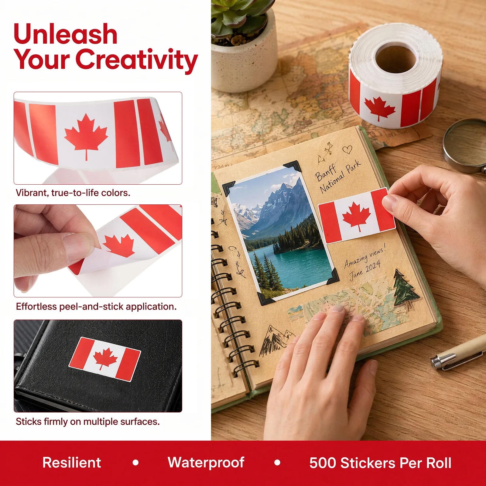 Canada Flag Decals High Quality Weather Resistant Maple Leaf Stickers for Water Bottles Laptops Cars Books Journals Suitcases view 5