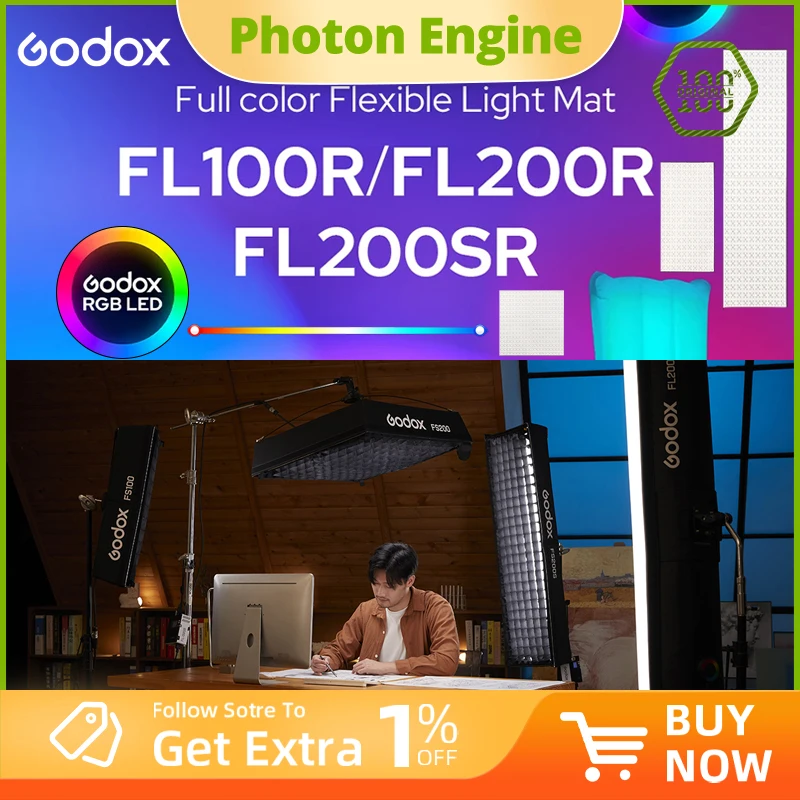 

Godox FL100R FL200R FL200SR Full Color Flexible LED Mat Li-ion RGB RAtmosphere Lights with App Control Live Streaming Fill Light