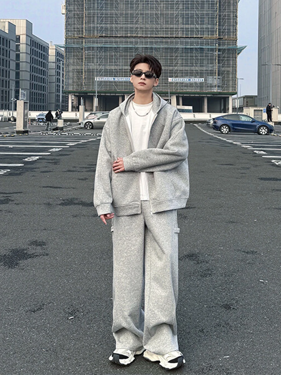 

Повседневный мужской комплект: худи и брюки из трикотажа (хлопок/полиэстер) для весны и осени, премиум-класса