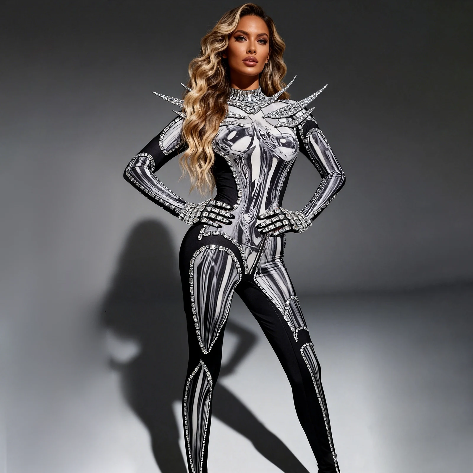 women's-metallic-silver-black-jumpsuit-rhinestone-bodysuit-pole-dancer-cosplay-costume-stage-performance-party-rave-dj-clubwear