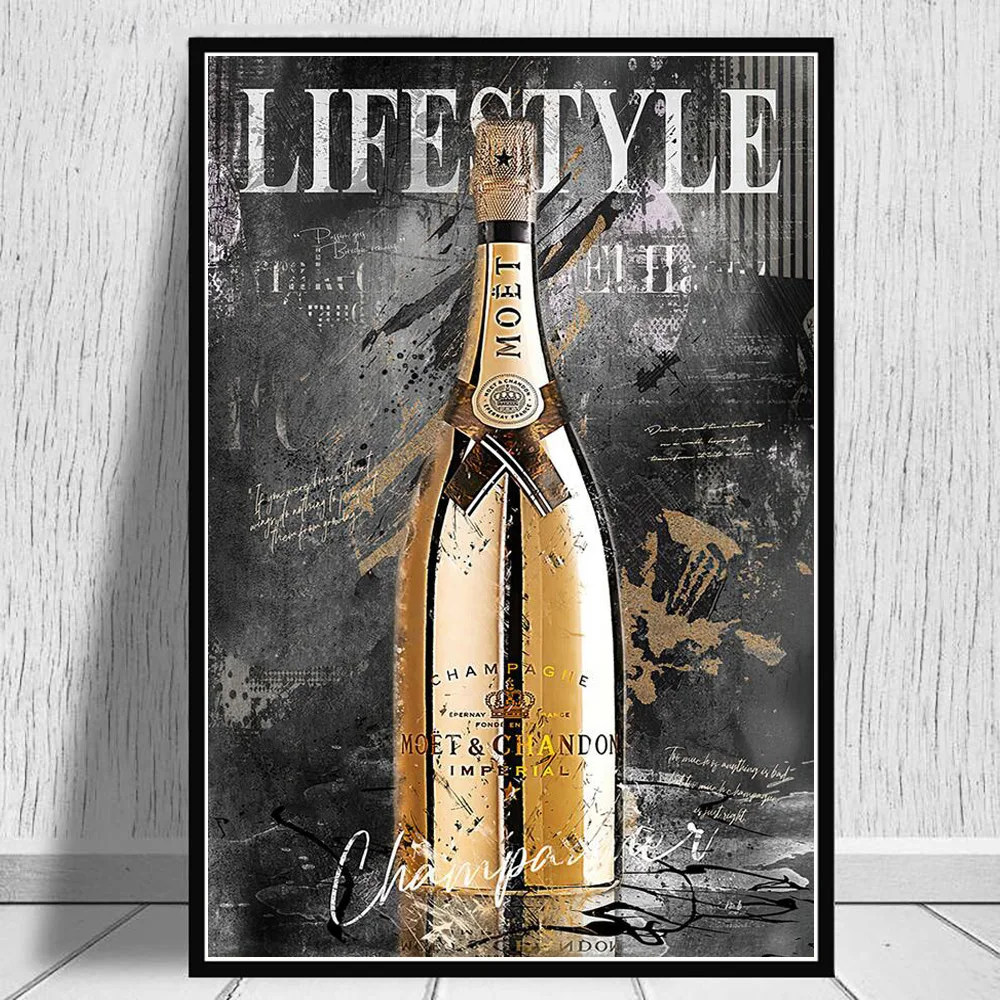 

Modern Abstract Champagne Graffiti Wall Art Luxury Lifestyle Poster And Prints Home Decor Canvas Painting For Living Room