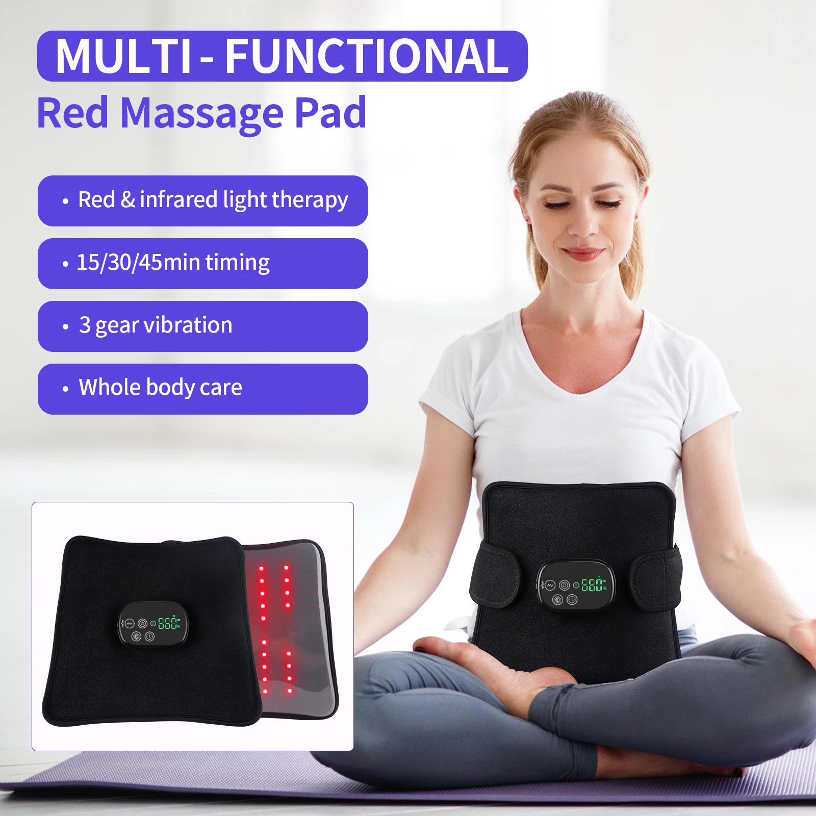 

LED Red＆Infrared Light Therapy Vibration Massage Belt Burn Fat Slimming Wrap Waist Pad Full Body Back Knee Hands Feet Relief