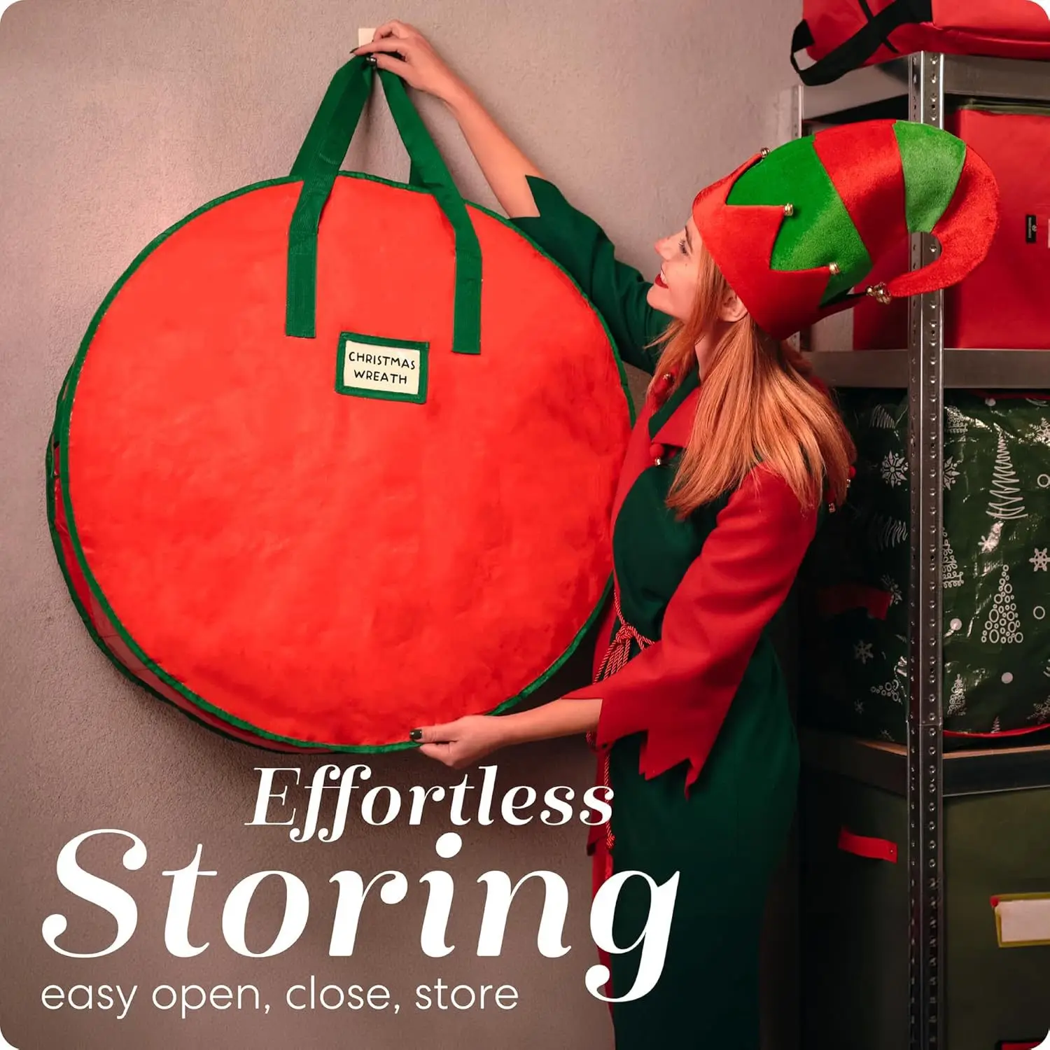 

Large Capacity Round Christmas Wreath Storage Bag With Handle Wear-resistant Waterproof Festive Garland Handbag Wreath Storage