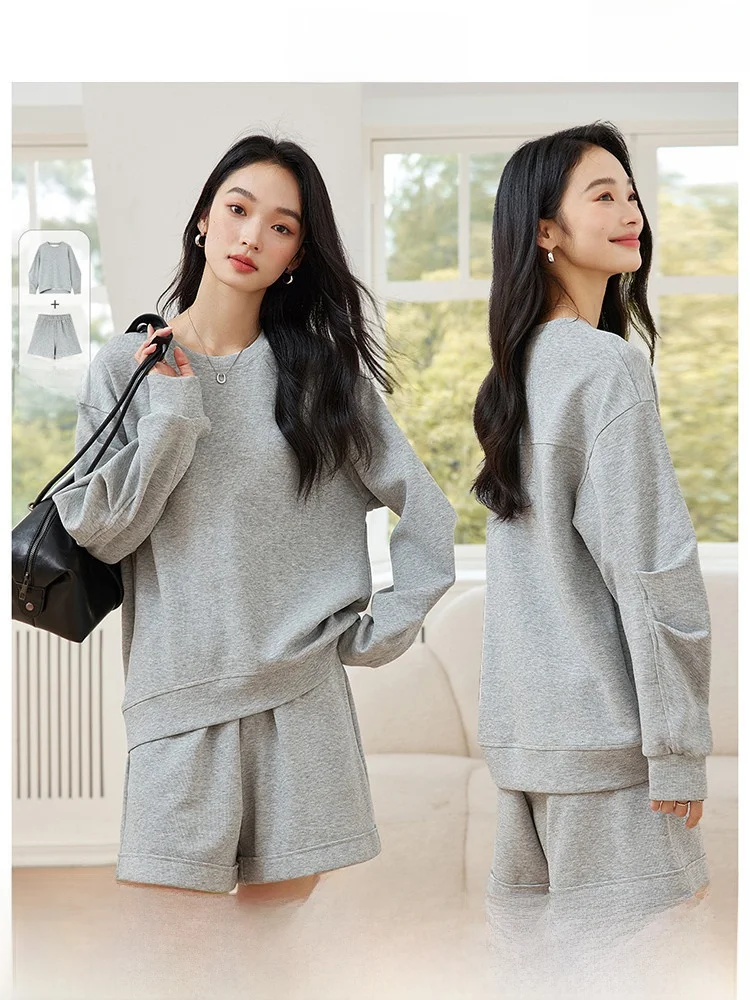 

Casual Commute Sweatirt Set Women's round Ne Loose orts Two-Piece Spring Autumn Faion Set Long Sve Comfortable Suit