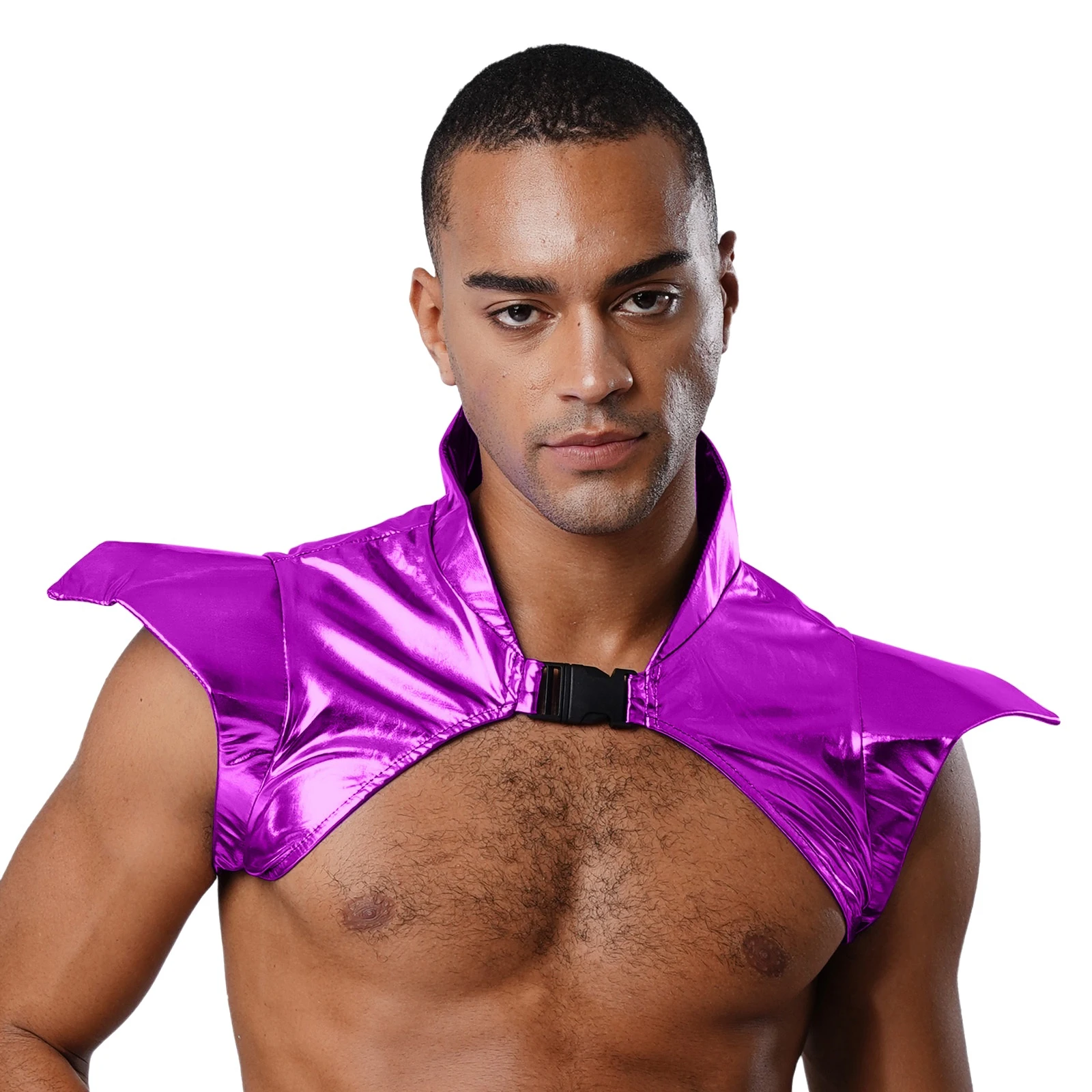 Men Metallic Gothic Armor Shrug Steampunk Shoulder Epaulet Collared Pauldron Armour Singer Alien Robot Cosplay Costume Halloween view 3