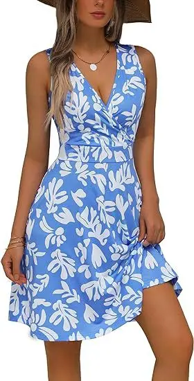 2025 Spring and Summer Dress Fashion V-neck Printed Pocket Sleeveless Casual Pullover High-waist Red Dress