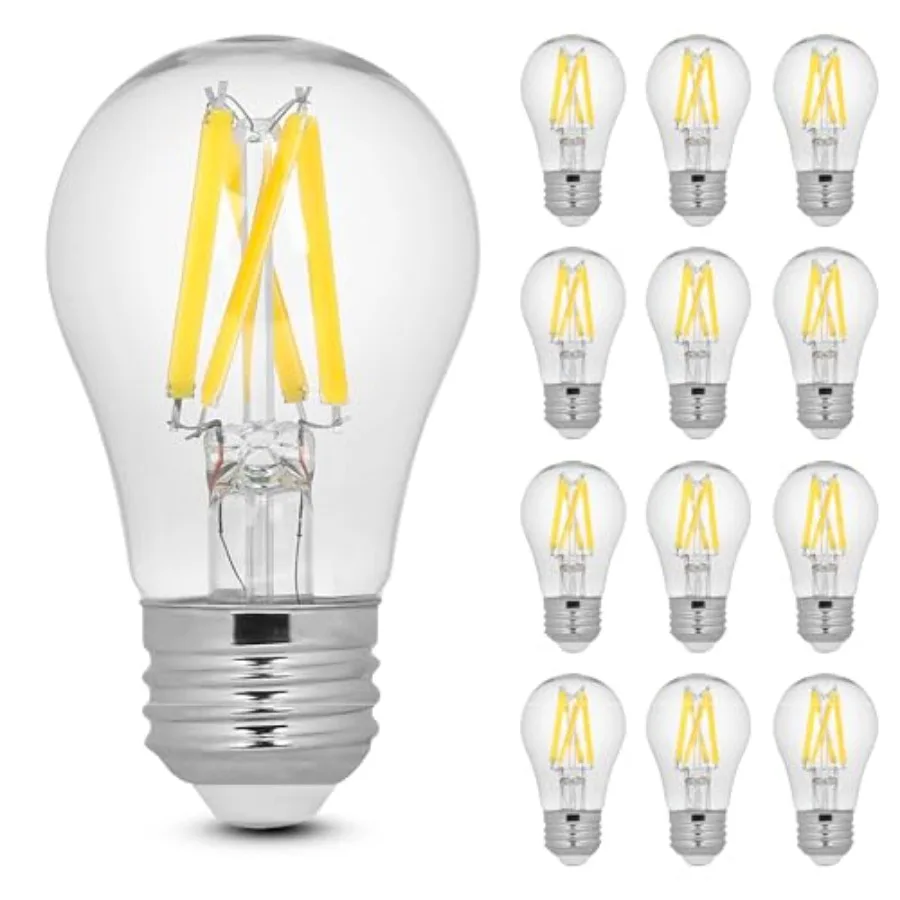 A15 LED Light Filament Bulb, 60W Equivalent, Dimmable, E26 Base,,Clear Glass Vintage Edison Light Bulb for Home, Office, 13-Yea